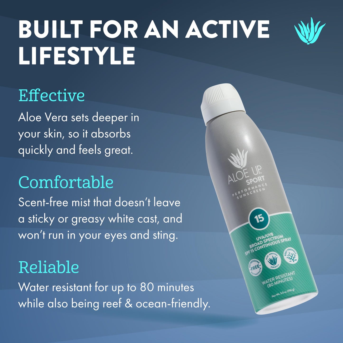 Aloe Up Sport Continuous Spray Sunscreen SPF 15 - Broad Spectrum UVA/UVB Sunscreen Protector for Face and Body - With Aloe Vera Gel - Fast Absorbing Beauty & Personal Care ALOE UP