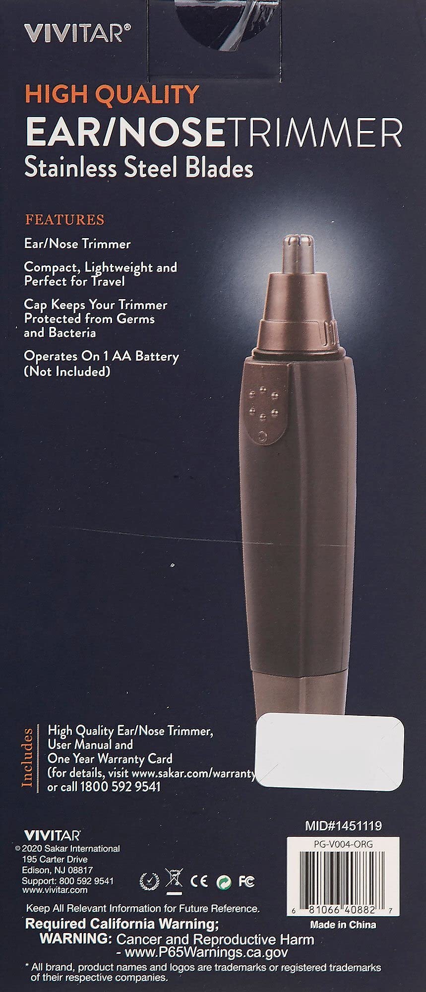 Vivitar Stainless Steel Ear/Nose Trimmer One Size Black Beauty and Personal Care Vivitar