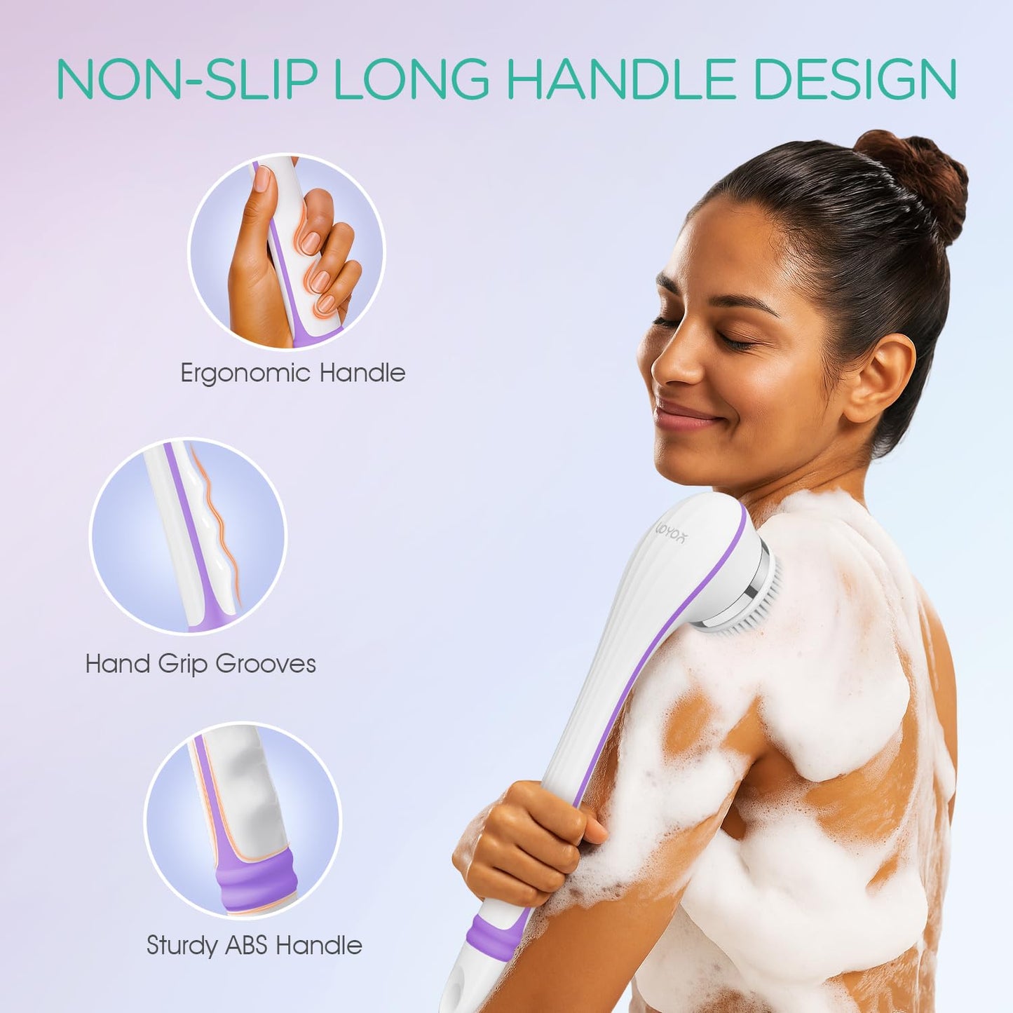 VOYOR Electric Body Brush Back Scrubber for Shower Rechargeable Exfoliating Bath Brush Powered Shower Brush with Non-Slip Long Handle Deep Cleansing Beauty and Personal Care VOYOR