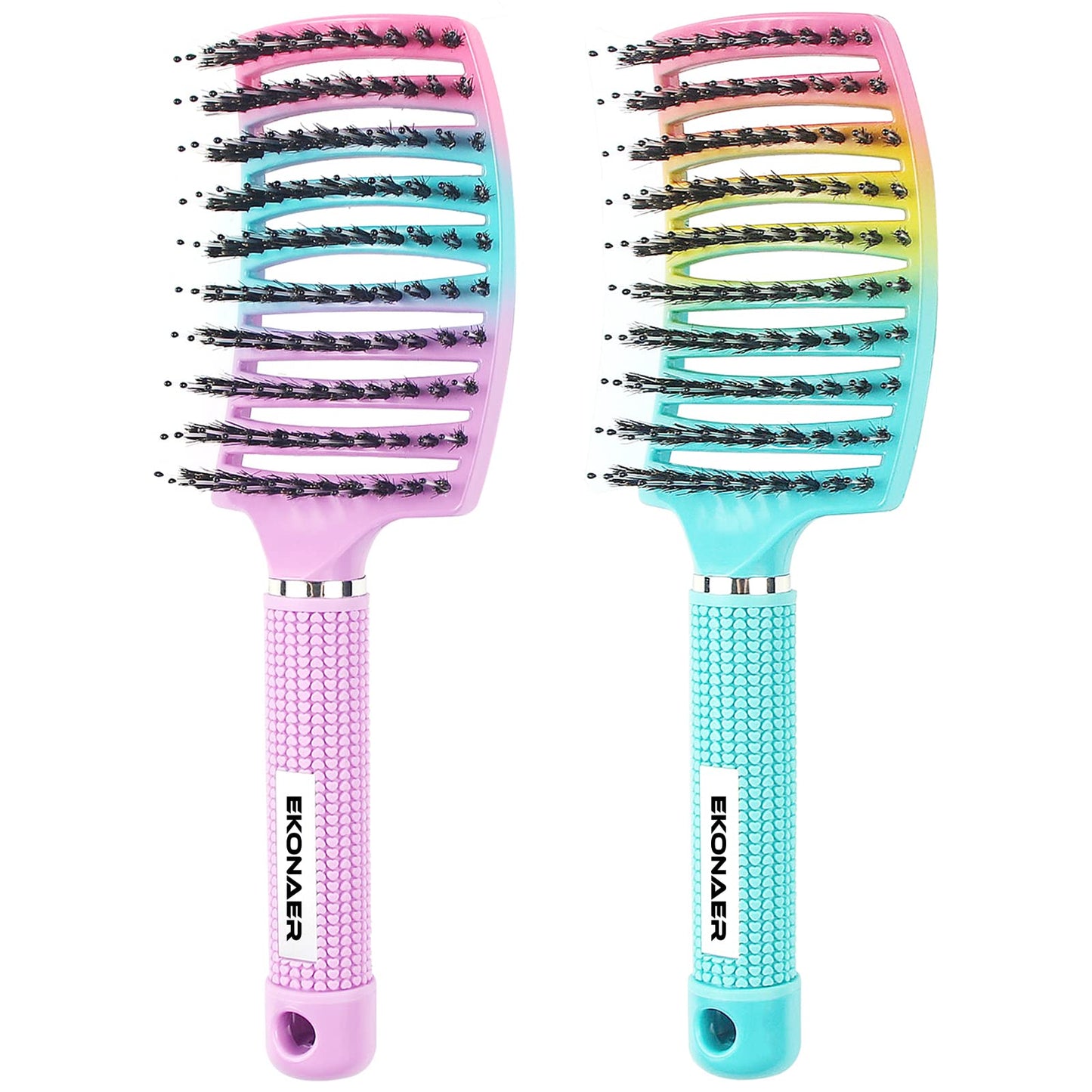 2 Pack Detangling Brush Getting Knots Out without Pain Adds Shine and Makes Hair Smooth,Detangler Boar Bristle Hair Brush for Adult & Kids Wet or Dry Beauty and Personal Care EKONAER Default Title