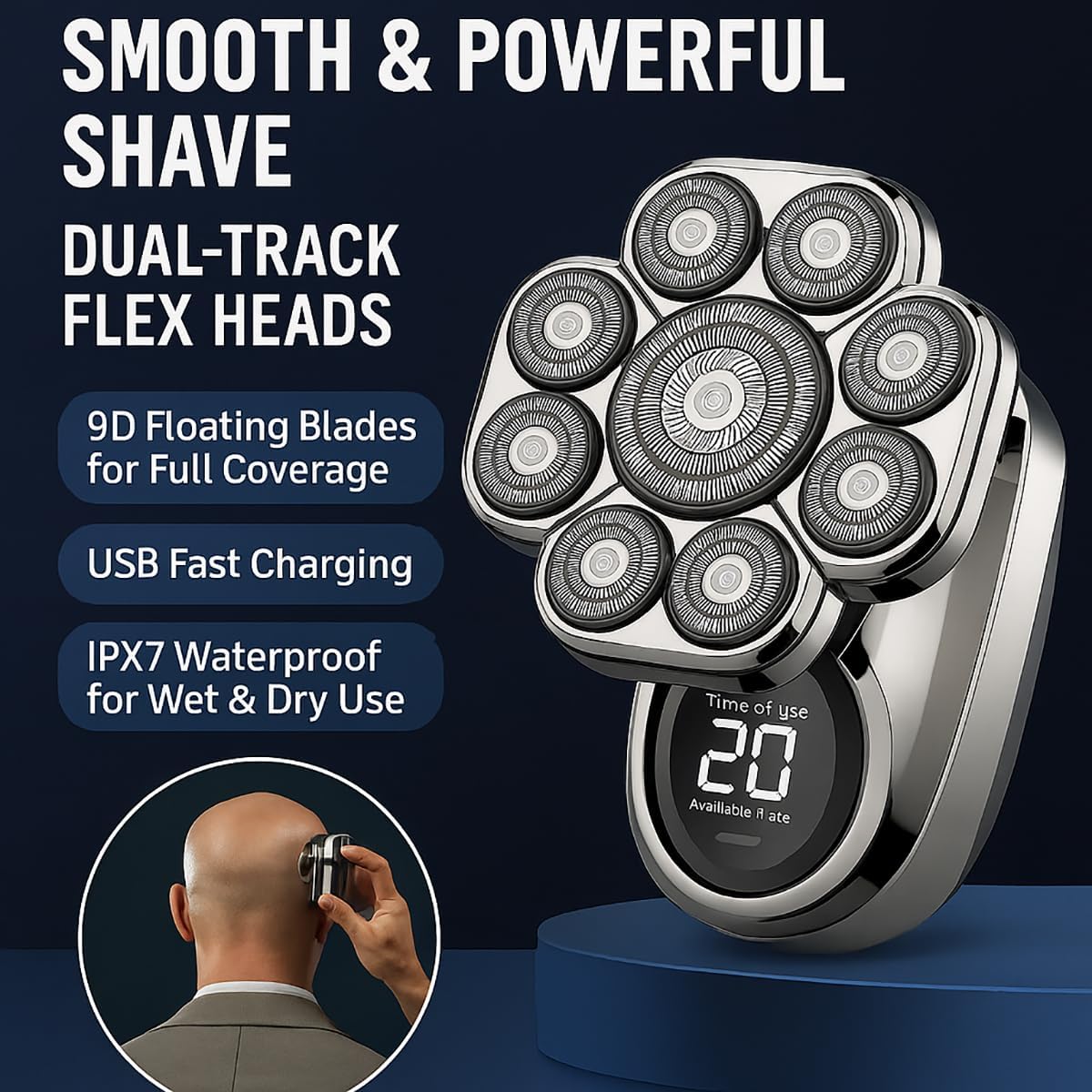 Bawldy 9.0 Shaver,Bawldy Pro Head Shaver, Bald Head Shavers for Men, 6-in-1 Detachable Head Shavers IPX7 Waterproof Intelligent Led Display (Silver-2) Beauty and Personal Care PBLUVEN
