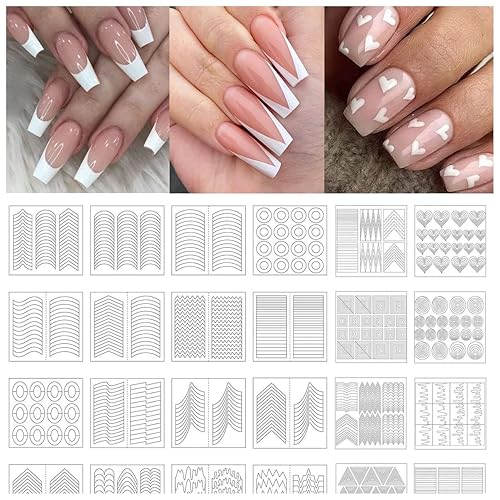 TailaiMei 1768 Pieces 60 Designs French Manicure Nail Stickers, Nail Art Tips Guides for DIY Decoration Stencil Tools (36 Sheets) Beauty & Personal Care TailaiMei
