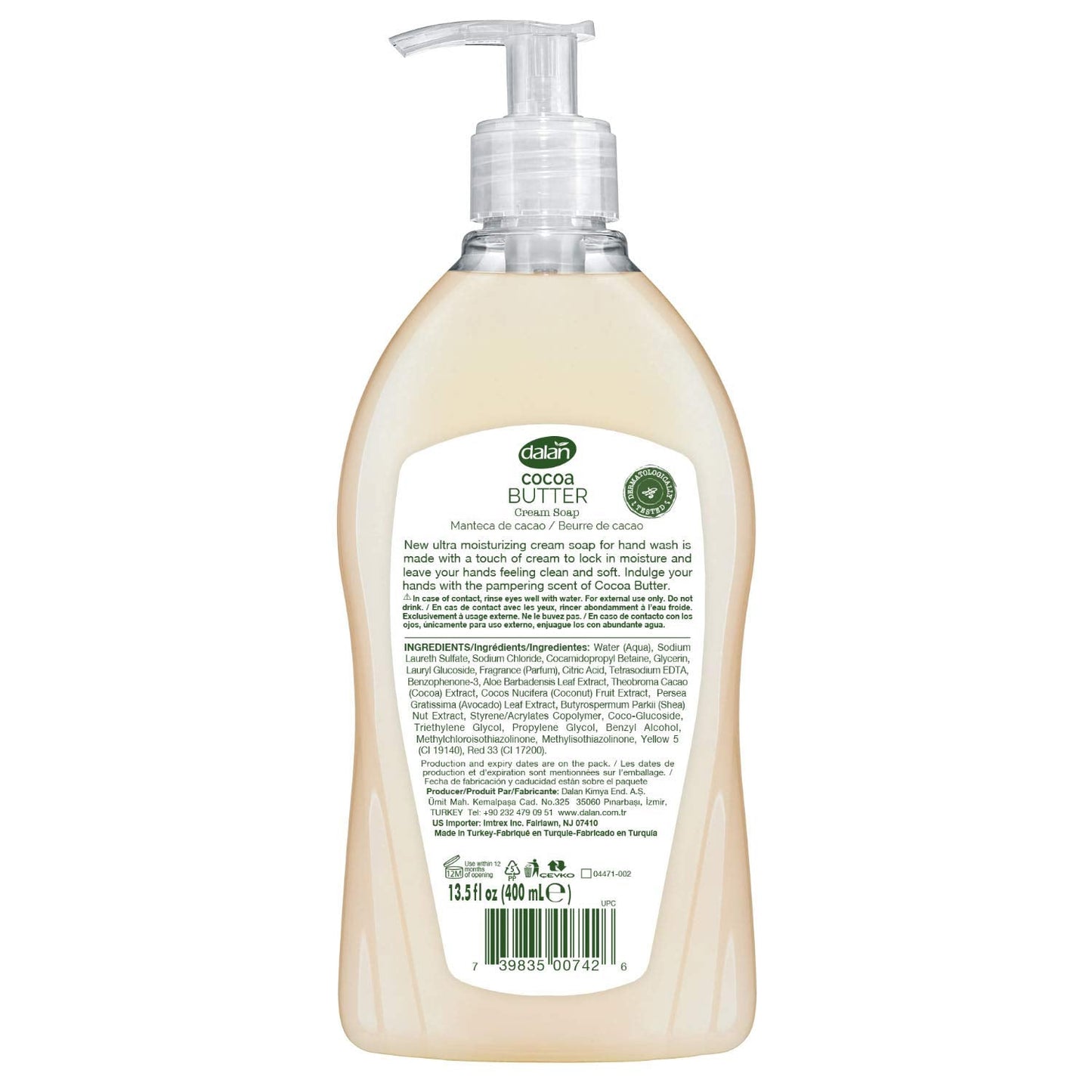 Dalan Cocoa Butter Cream Ultra Moisturizing Liquid Hand Soap for Dry and Fresh Hands Feeling Clean and Soft (13.5 Fl Oz / 400 mL (Pack of 6)) Beauty & Personal Care Dalan