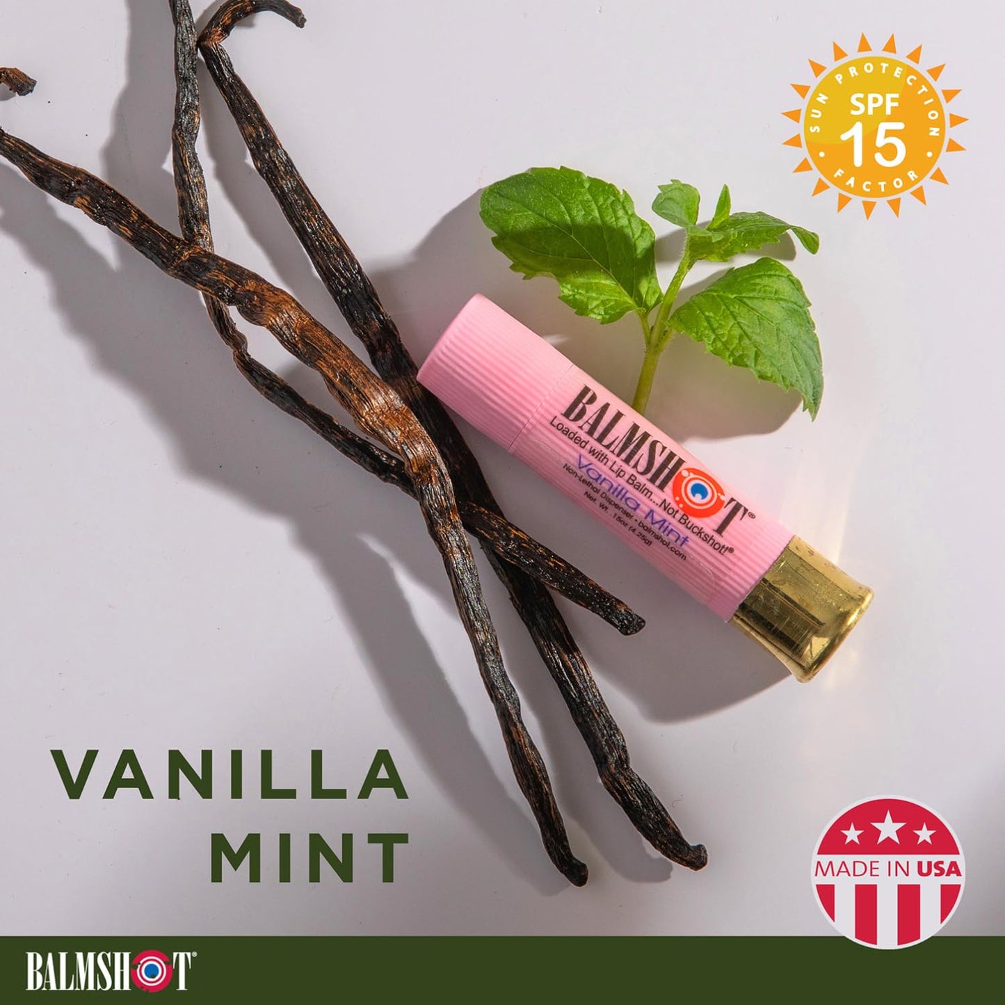 BALMSHOT Lip Balm (2-Pack) of Classic & Pure Pink Vanilla Mint - SPF 15, Beeswax Chapstick for Dry Chapped Lips, 20-Gauge Brass Shotgun Shell Tube Beauty & Personal Care Balmshot