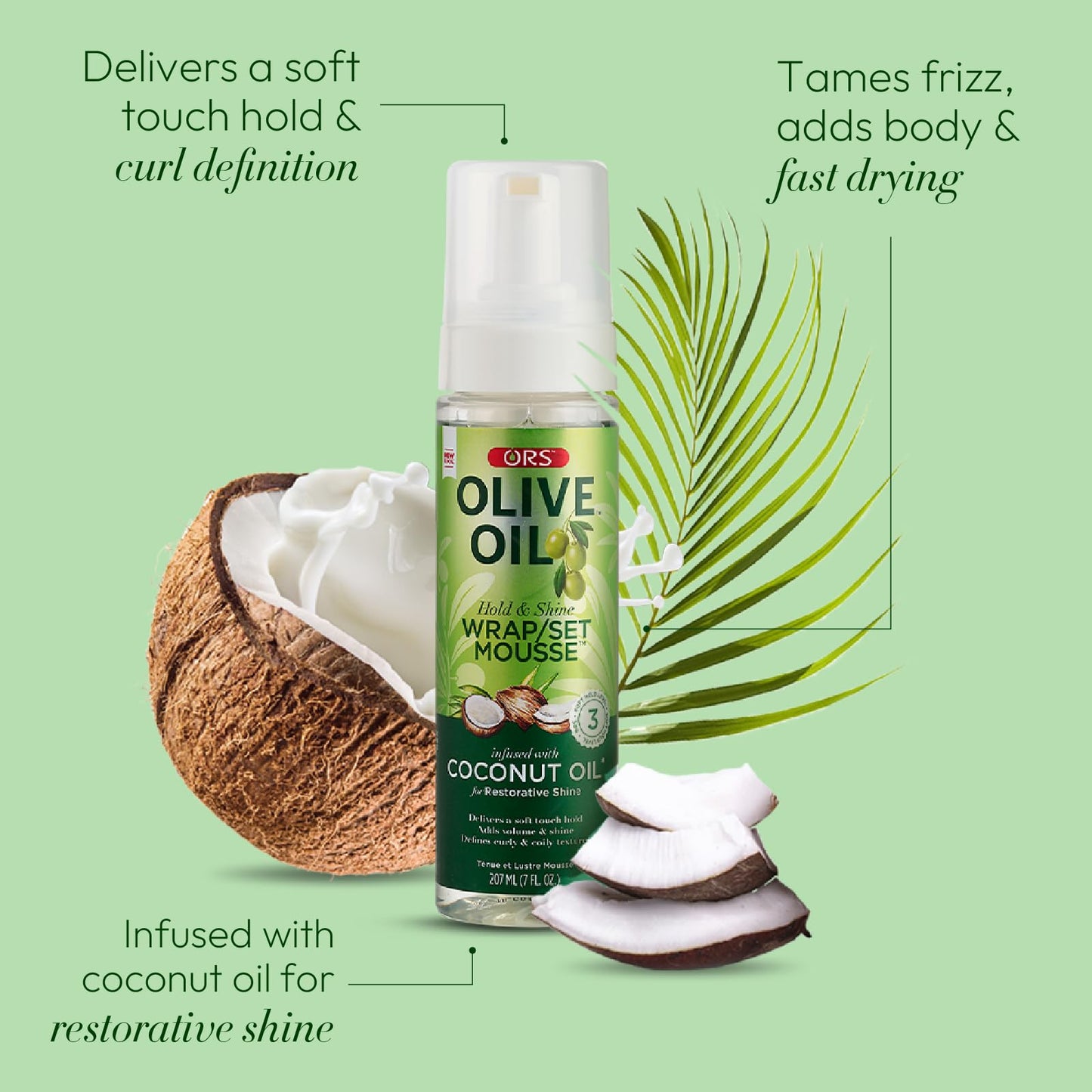 ORS Olive Oil Hold & Shine Wrap Set Mousse Infused with Coconut Oil for Restorative Shine 7 Ounce (Pack of 2) Beauty & Personal Care ORS