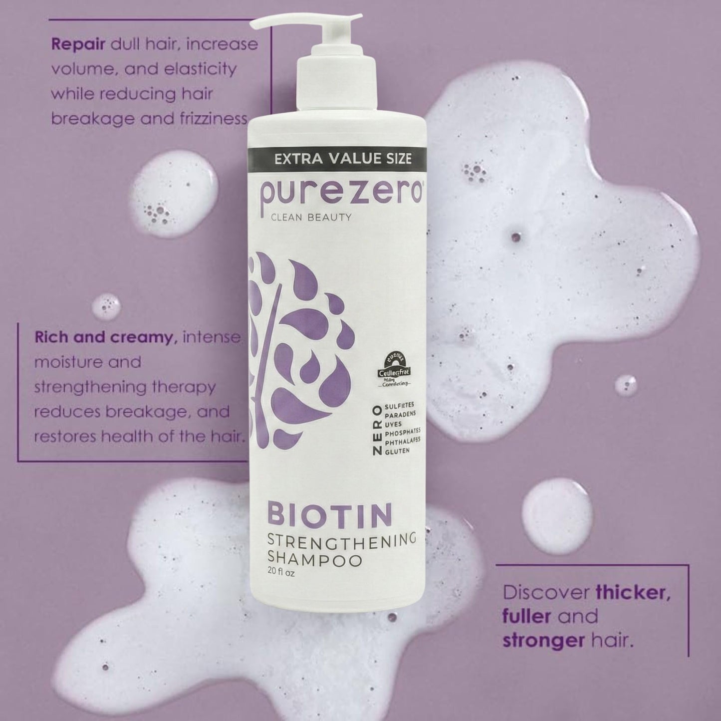 Purezero Biotin Shampoo & Conditioner Set - Anti Thinning Formula - Volumizing, Thicker, Fuller Hair - Zero Sulfates, Parabens, Dyes, Gluten - 100% Beauty & Personal Care Purezero