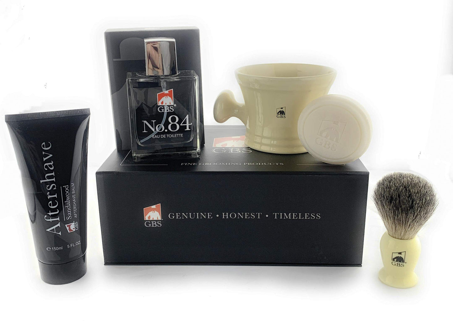 G.B.S Men's Shaving Set - No.84 Cologne, Ivory Handle Badger Bristle Shaving Brush, Ivory Shave Mug with Aftershave Natural Shaving Soap Beauty and Personal Care G.B.S