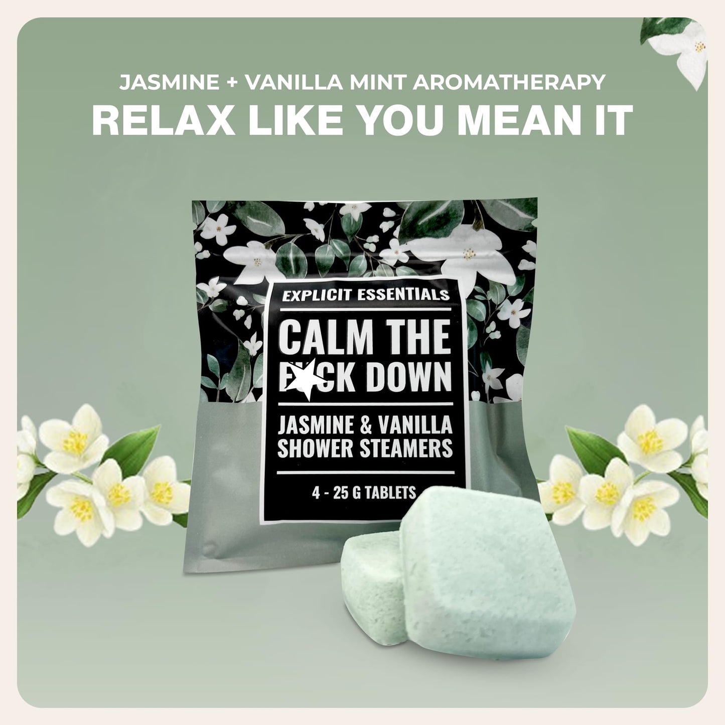 Explicit Essentials Calm The F Down Shower Steamers - Jasmine Vanilla Aromatherapy Shower Steamers for Relaxation & Stress Relief - Spa Shower Gift Beauty and Personal Care Explicit Essentials