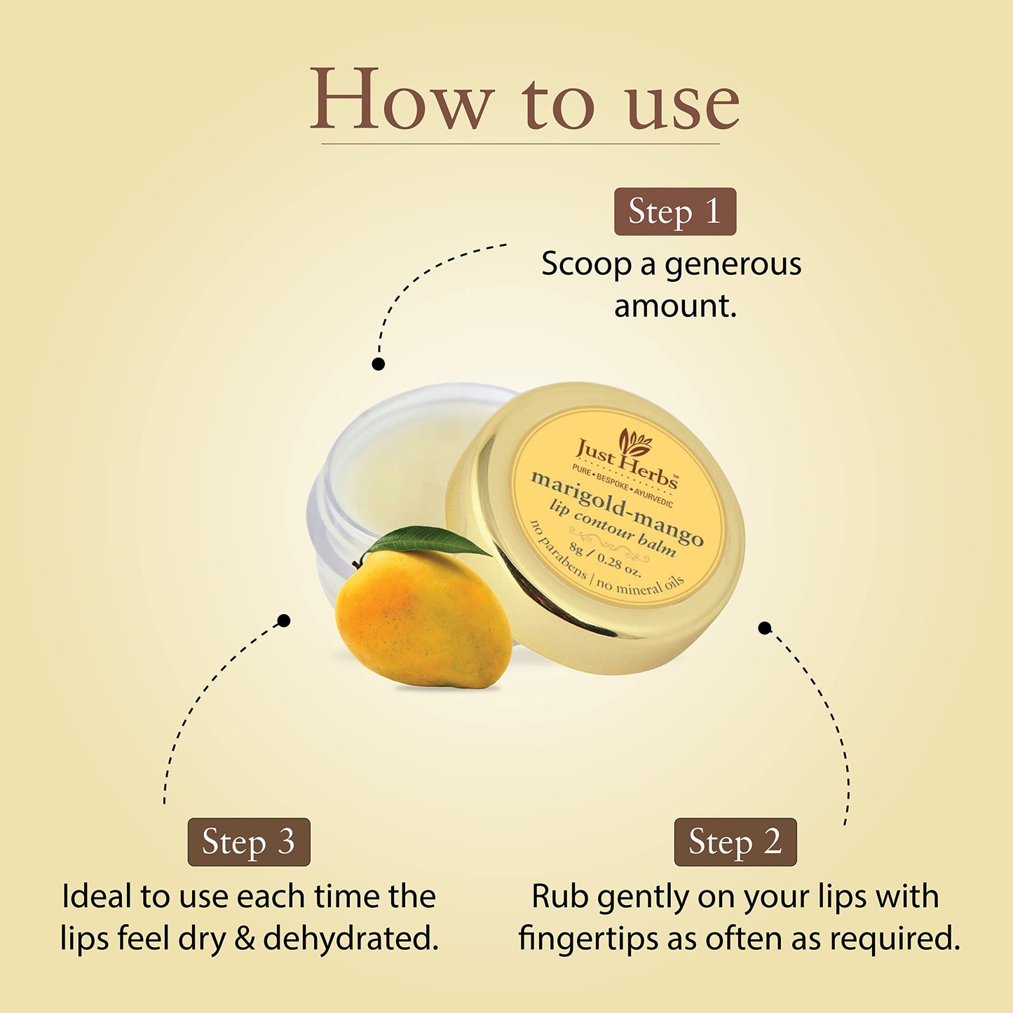 Just Herbs Marigold Mango Lip Contour Balm, 8g Beauty and Personal Care Just Herbs