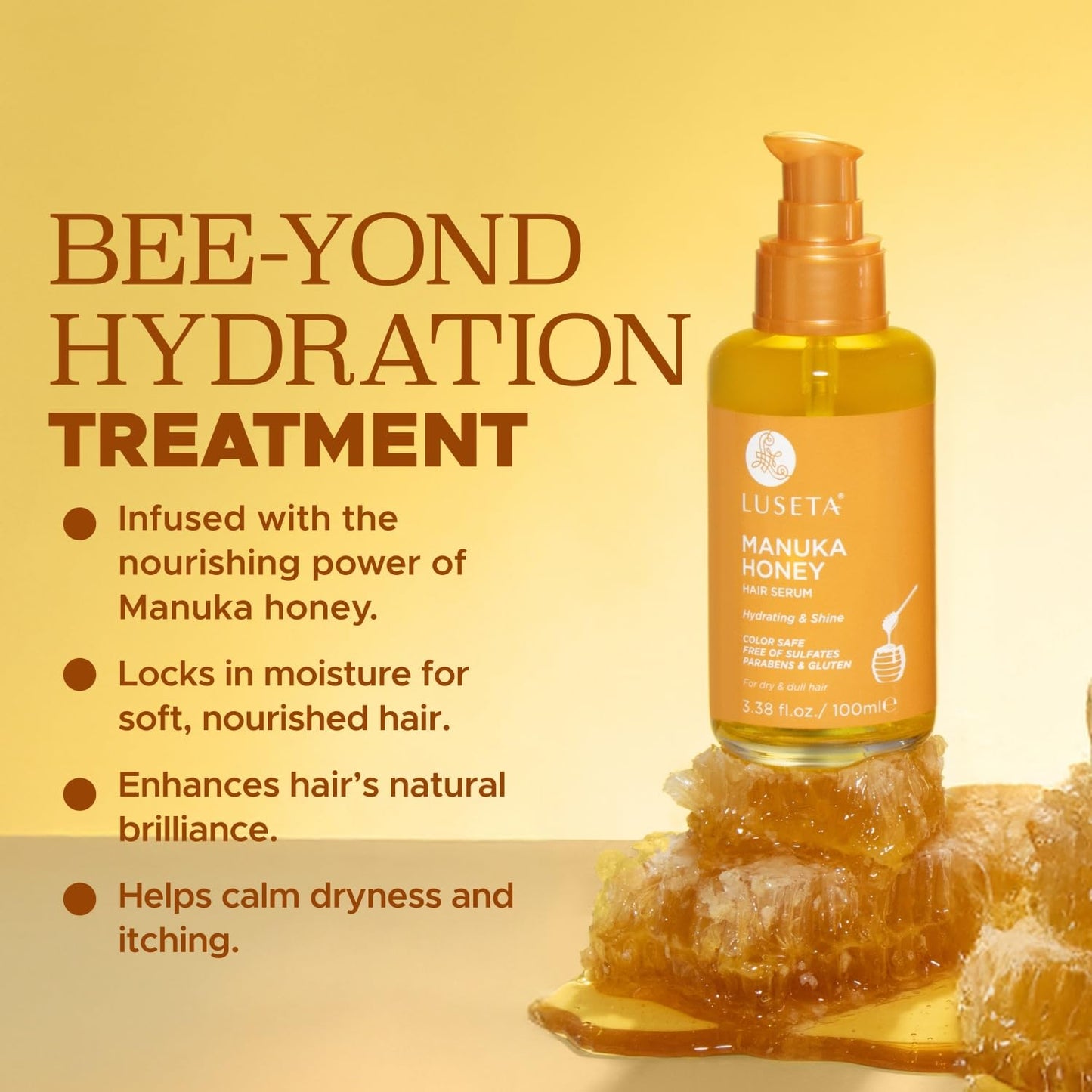 Luseta Manuka Honey Hair Oil Hydrates Dry Hair and Adds Shine & Softness to Dull Hair Nourishing Oil with Honey & Argan Oil, Frizz Control 3.38oz Beauty & Personal Care L LUSETA