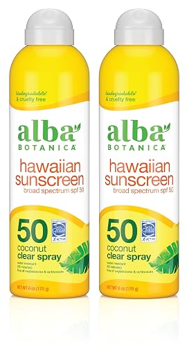 Alba Botanica Sunscreen Spray for Face and Body, Broad Spectrum SPF 50 Sunscreen, Hawaiian Coconut, Water Resistant and Biodegradable, 6 fl. oz Beauty & Personal Care Alba Botanica
