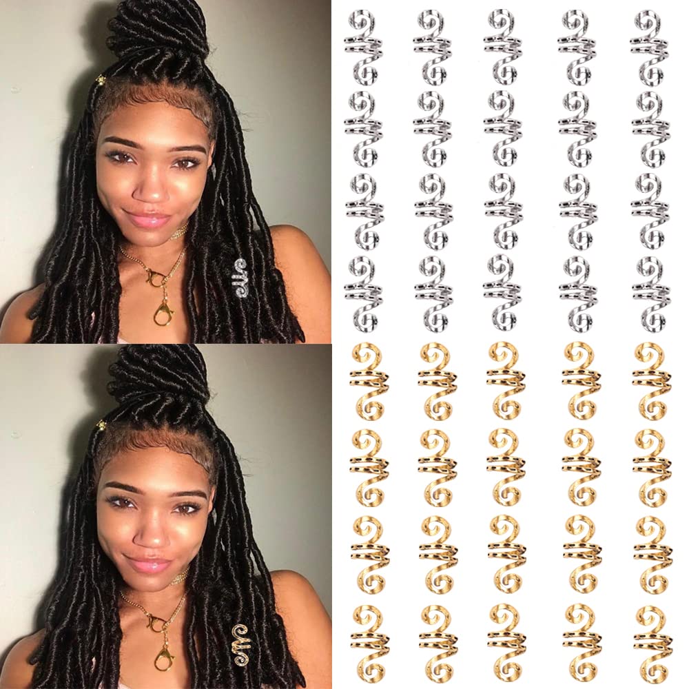 Hair Tube Beads Dreadlocks Beads Hair Spiral Hair Braiding Jewelry Hair Decoration Accessories Braid For Hair 40 Pieces,gold and silver Beauty & Personal Care N\A