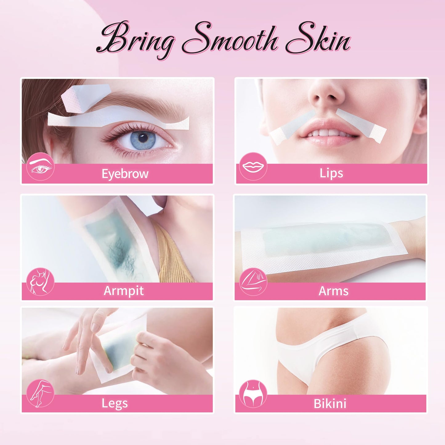 Beauty7 Eyebrow Wax Strips, 88pcs All in One Body Wax Strips, Lip Waxing Strip, Bikini Legs Arms Facial Wax Strip, Hair Removal with 8 Calming Oil Beauty and Personal Care Beauty7