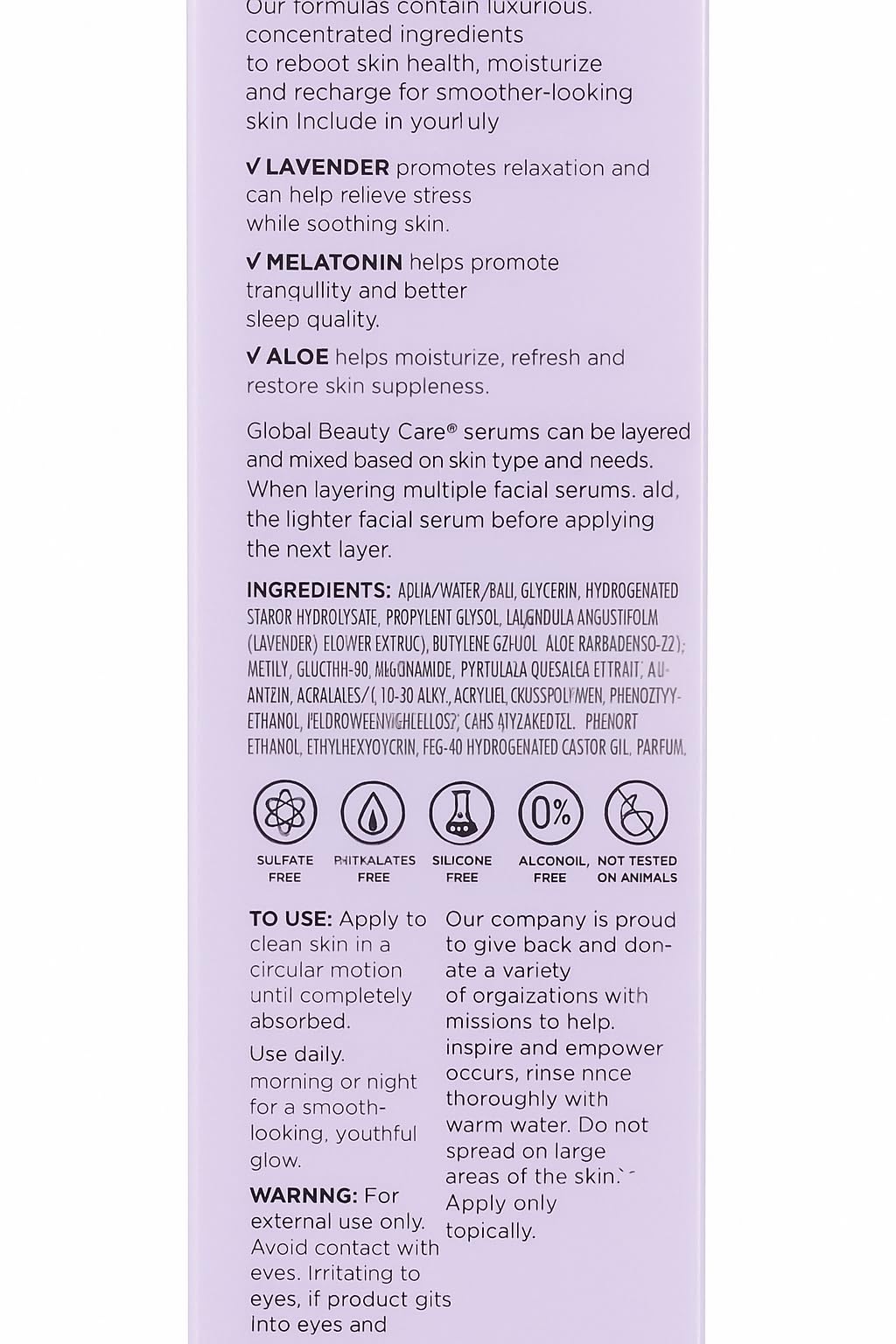 Global Beauty Care Calming NIghttime Recovery Facial Serum With Lavender, Melatonin & Aloe 1 Fl. Oz (30mL) Beauty & Personal Care Global Beauty Care