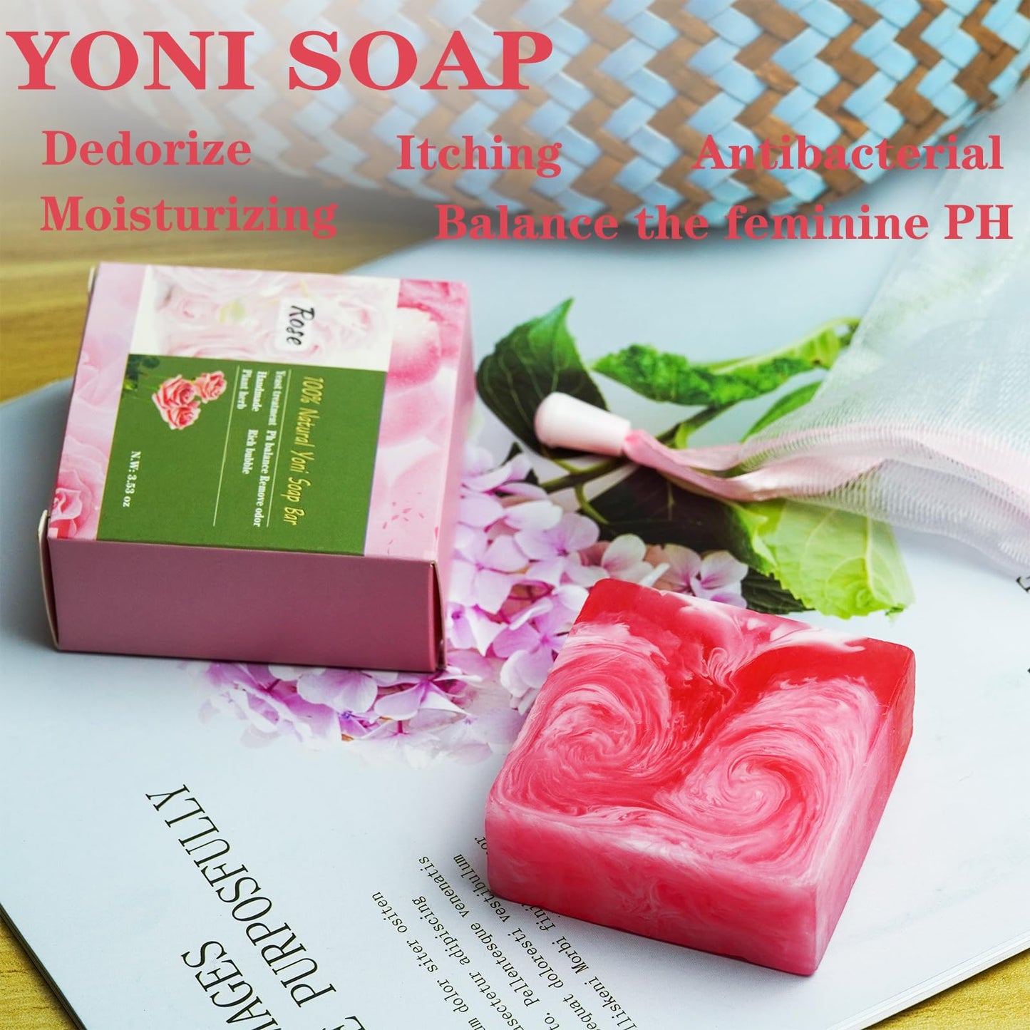 2 PCS Yoni Soap Bars for Women, 100% Handmade Natural PH Balanced & V Cleansing Soap for Women, All Natural Odor Remover with Bubble Foam Net, Yoni Beauty & Personal Care Shibarcle