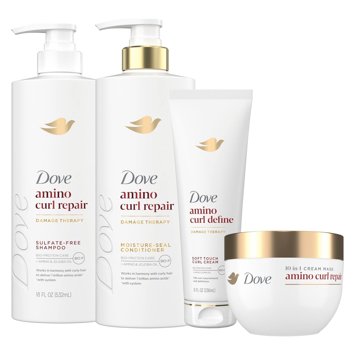 Dove Shampoo, Conditioner, & Mask Amino Curl Regimen Pack 4 Pk for Curly, Coily Hair with Bio-Protein Care Technology + Amino & Jojoba Oil Beauty & Personal Care Dove