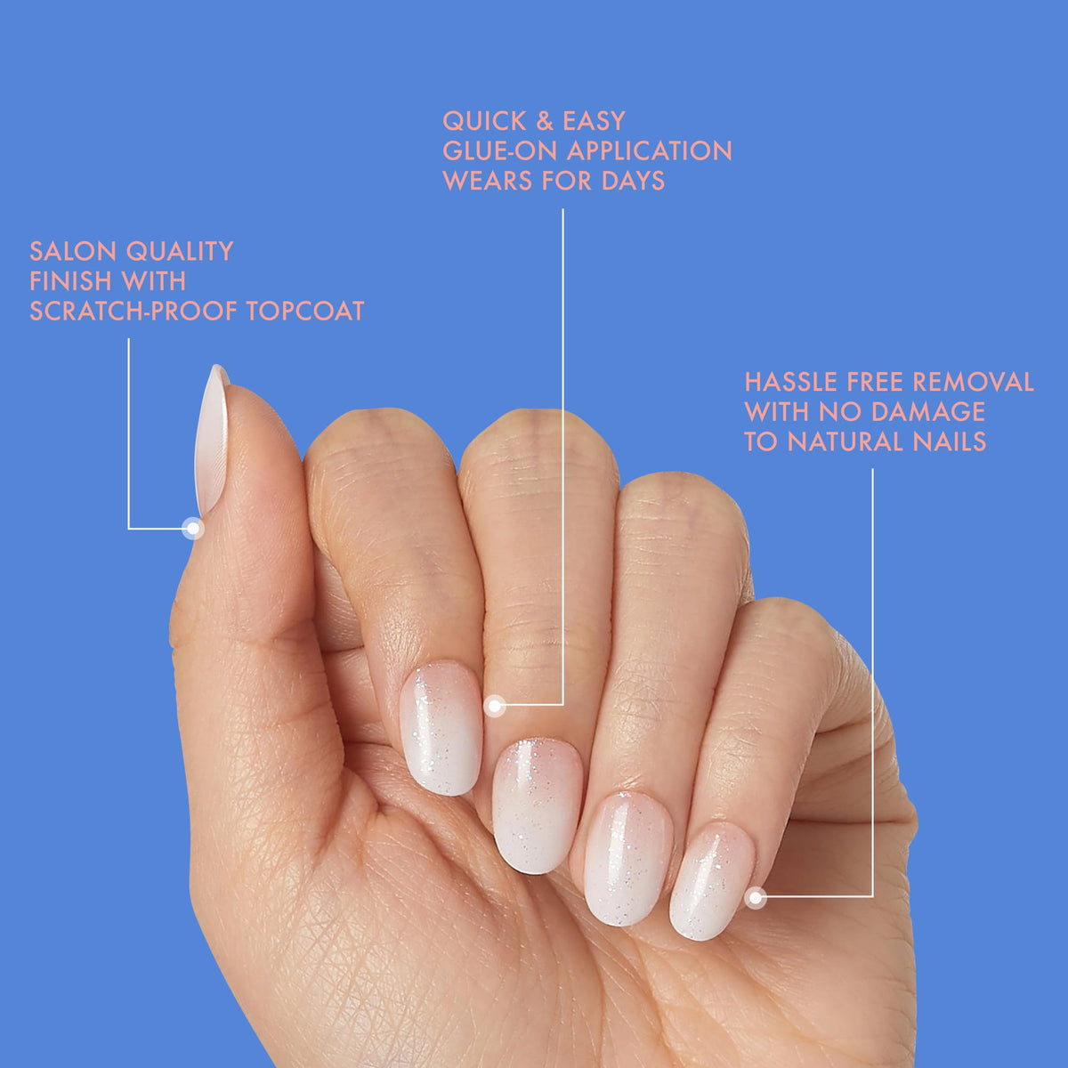KISS Gel Fantasy, Press On Nails, Nail glue included, 'Diamonds 4 Me', Light Pink, Medium Size, Oval Shape, Includes 28 Nails, 2G Glue, 1 Manicure
