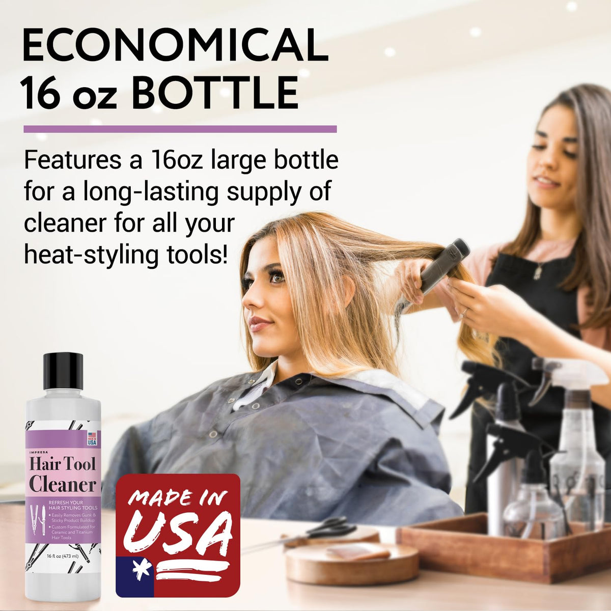 16oz. Iron Cleaner Solution - Keep Styling Tools Working Effectively with Hot Iron Cleaner - Made in USA for Curling & Flat Irons - Cosmetology