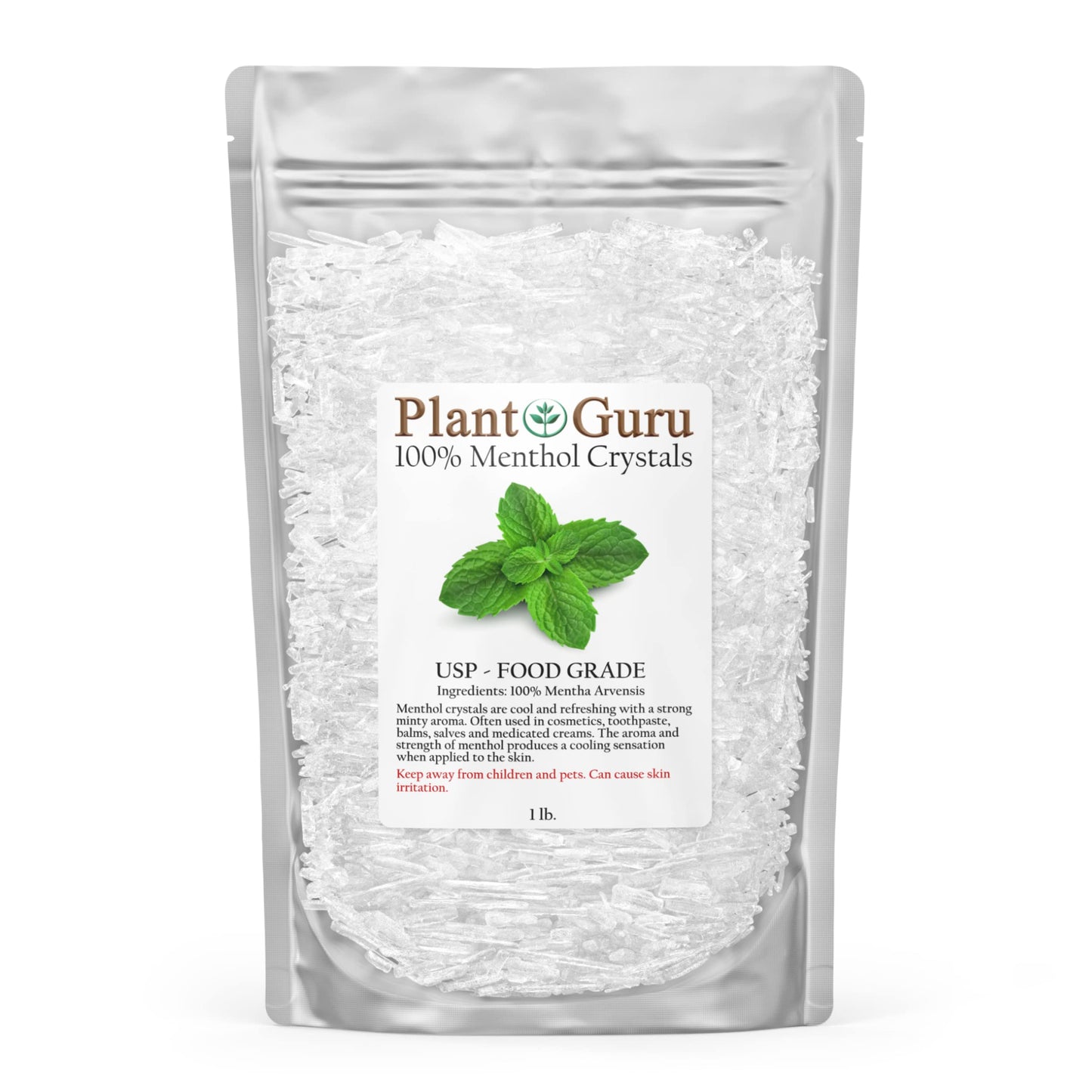Plant Guru Menthol Crystals 1 lb. Bulk Mentha Arvensis 100% Pure Natural USP Food Grade - Great For Cosmetics, Salves, Balms, Creams and Soap Making. Beauty and Personal Care Plant Guru