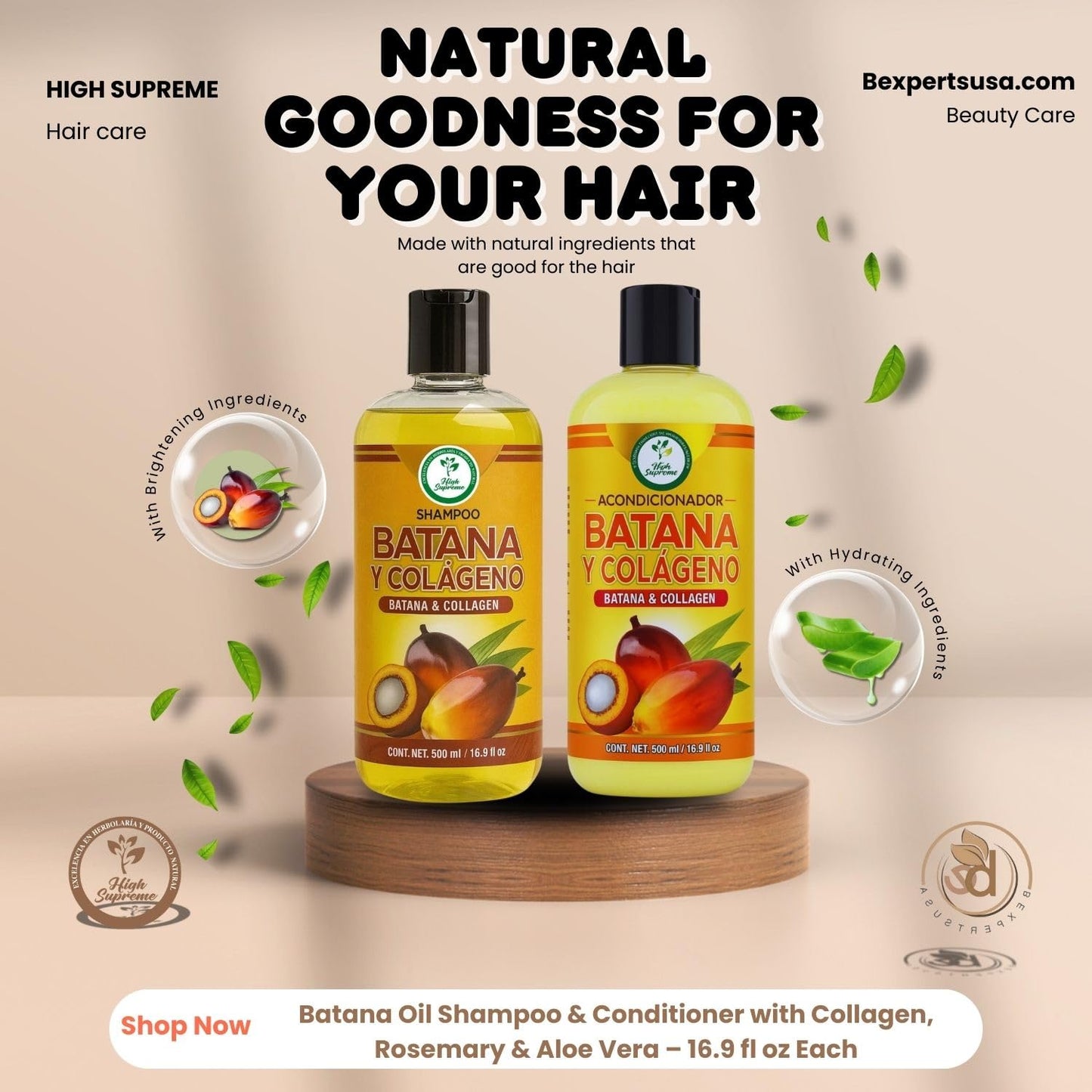 Batana Oil Shampoo with Collagen, Rosemary & Aloe Vera & Conditioner Combo - 16.9 fl oz Each - Nourishing & Moisturizing Combo - Salt-Free Beauty & Personal Care HIGH SUPREME