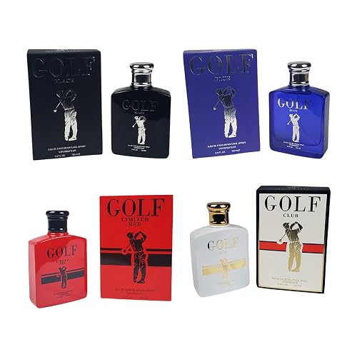 Holiday Depot Set of 4 Golf Series Colognes - Black, Blue, Red & Club, Fragrance for Men by Secret Plus, 100 ml/Eau De Parfum Natural Spary Beauty & Personal Care Holiday Depot