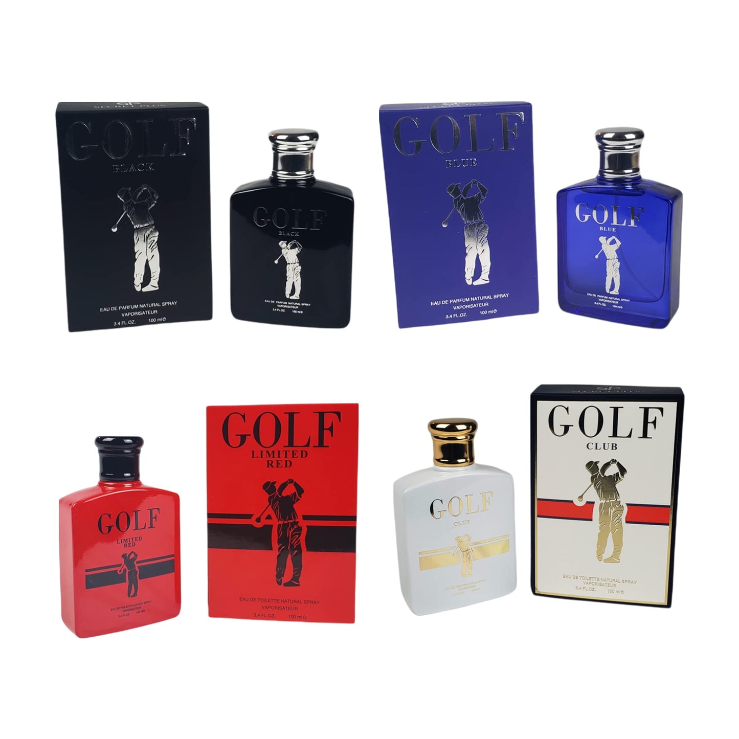 Holiday Depot Set of 4 Golf Series Colognes - Black, Blue, Red & Club, Fragrance for Men by Secret Plus, 100 ml/Eau De Parfum Natural Spary Beauty & Personal Care Holiday Depot
