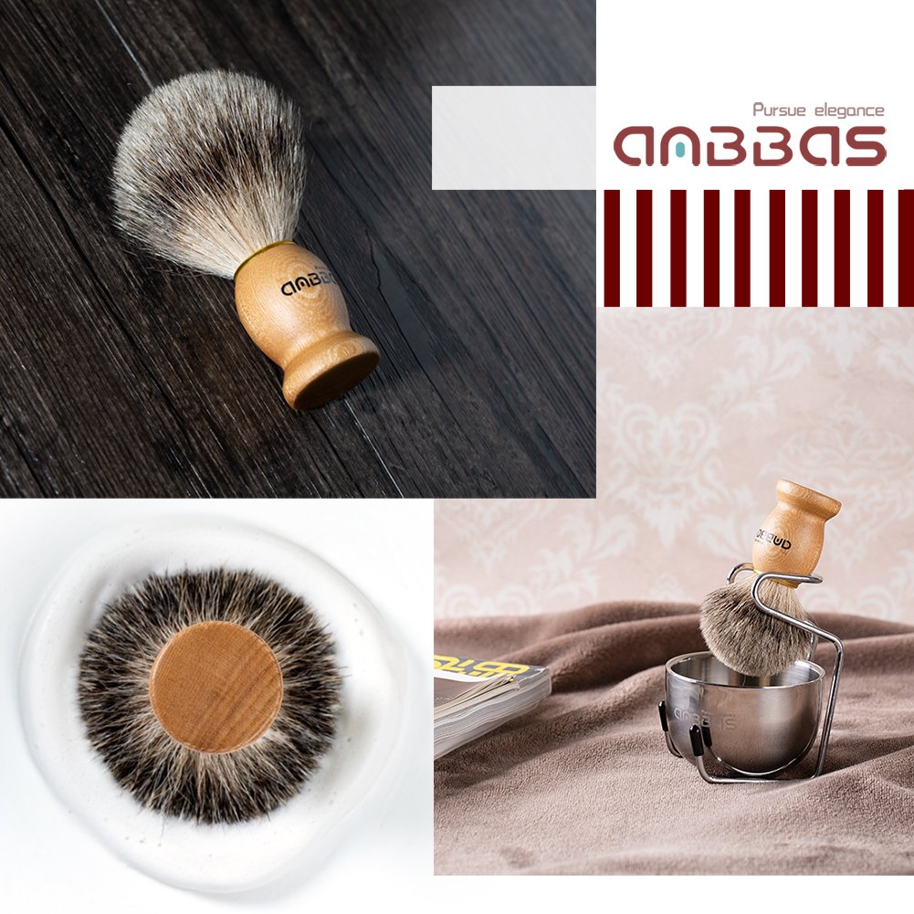 Anbbas 4in1 Badger Hair Shaving Brush Set, with Goat Milk Soap Refill,Stainless Steel Stand Holder and Soap Bowl,Perfect for Men Gift Baber Style Wet Beauty and Personal Care Anbbas