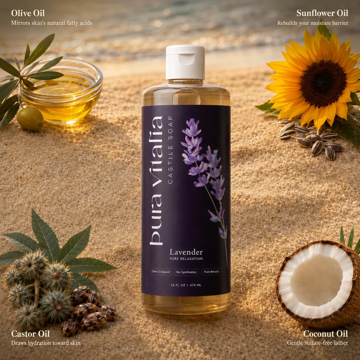 Pura Vitalia Lavender Organic Castile Soap Body Wash | Made with Organic Aloe Vera for Sensitive & Dry skin | No SLS, Parabens, or Synthetic Fragrance Beauty & Personal Care Pura Vitalia