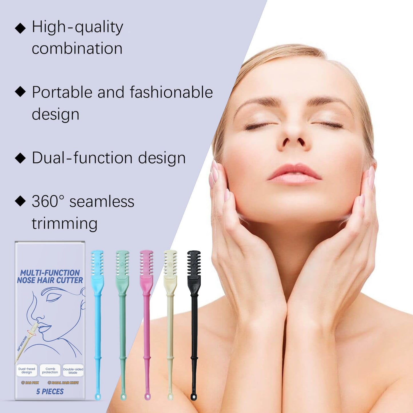 5pcs Portable 2 In 1 Nose Hair Cutter Stainless Steel Manual Nose Hair Removal Tool Rotatable Trimmer For Adults Beauty and Personal Care cunueae