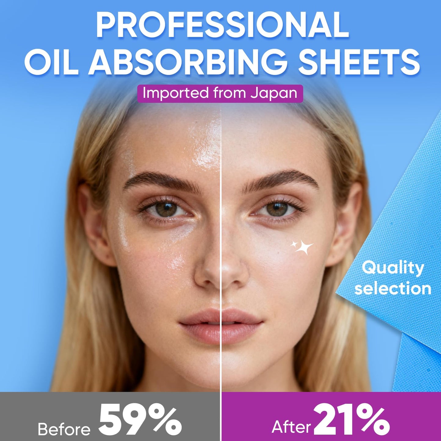 KINESHINE 100P High-Performance Oil Absorbing Sheets for Face - Makeup Friendly Blotting Papers for Oily Skin - Oil Blotting Sheets for Face, Portable Beauty and Personal Care kindshine