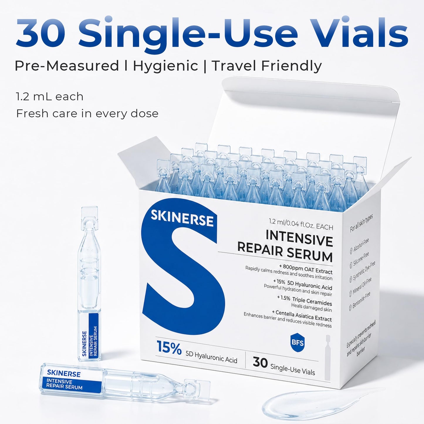 SKINERSE Intensive Repair Serum, 15%Hyaluronic Acid for Sensitive Skin Anti Aging Ultra Hydrating Serum for Face Calming Barrier Repair Redness Relief Beauty & Personal Care SKINERSE