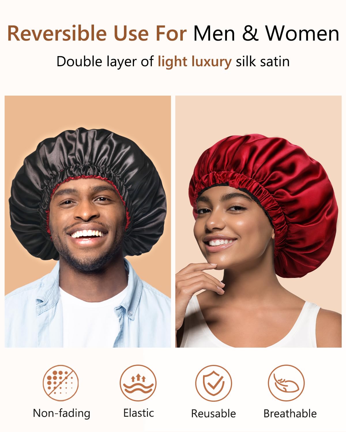 mikimini Satin Bonnet for Men and Women, Reversible Double Layer Sleeping Bonnet for Hair Braids with Anti-slip Adjustable Elastic Band Super Soft Beauty & Personal Care mikimini