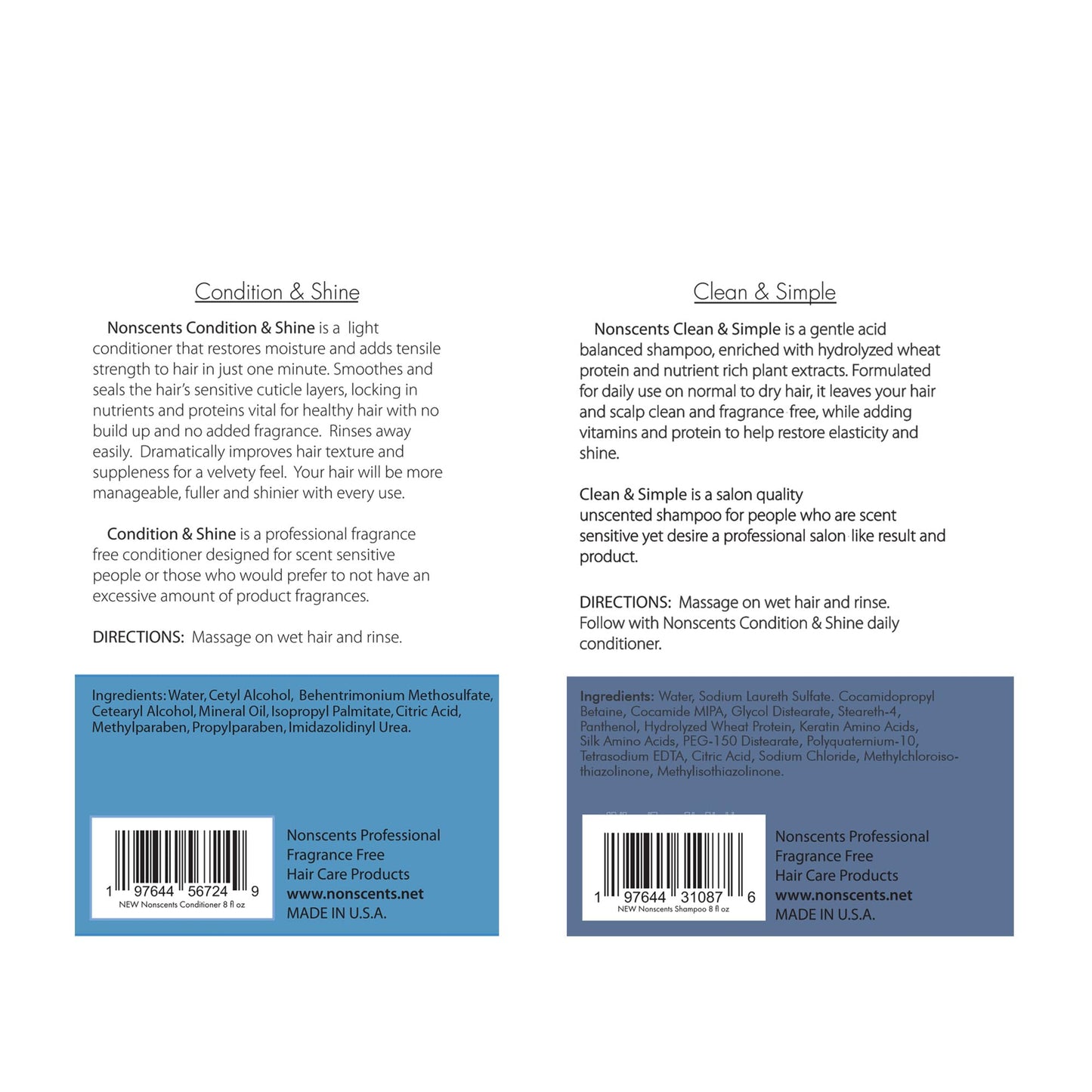 Nonscents - Fragrance Free Shampoo and Conditioner Set - Organic Formula - Hydrating Shampoo for Dry Hair, Moisturizing and Unscented Shampoo Beauty & Personal Care Nonscents Professional Fragrance Free Products
