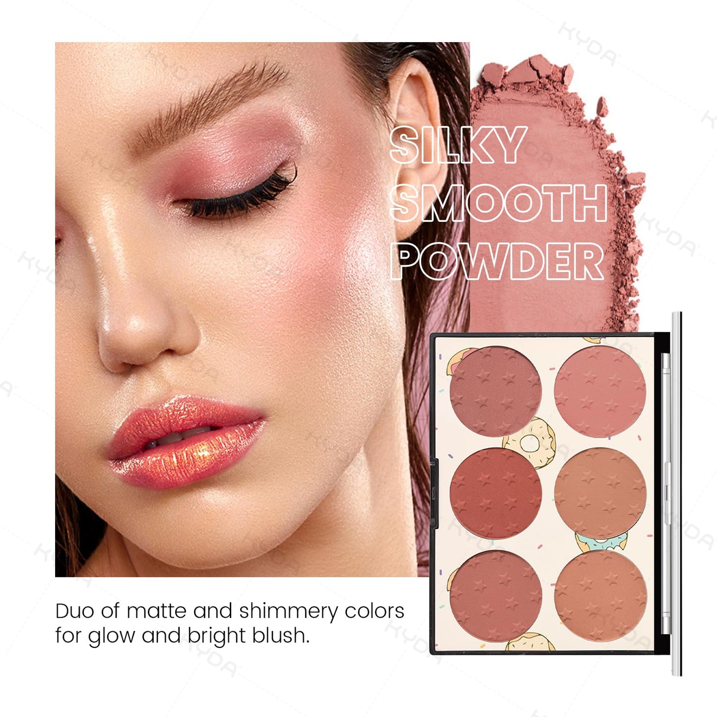 KYDA 6 Colors Blush Palette, Matte and Shimmer Blush Palette, Smooth Blendable Powder, Multiuse Blusher Makeup with Contour Highlighter-Set A Beauty & Personal Care KYDA