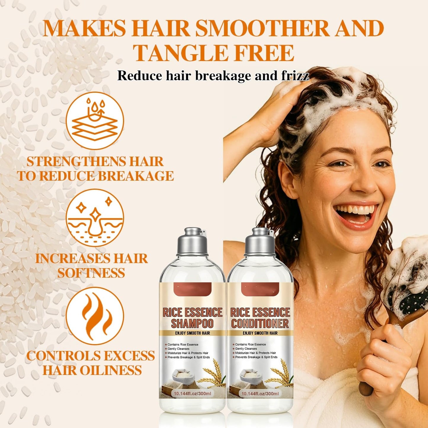 Rice Water Shampoo and Conditioner Set, 20.29oz including Rice Extract, Strengthen and Revitalize Hair, Nourish Damaged Hair, Hydrating and Thickening Beauty & Personal Care SANZHUAN