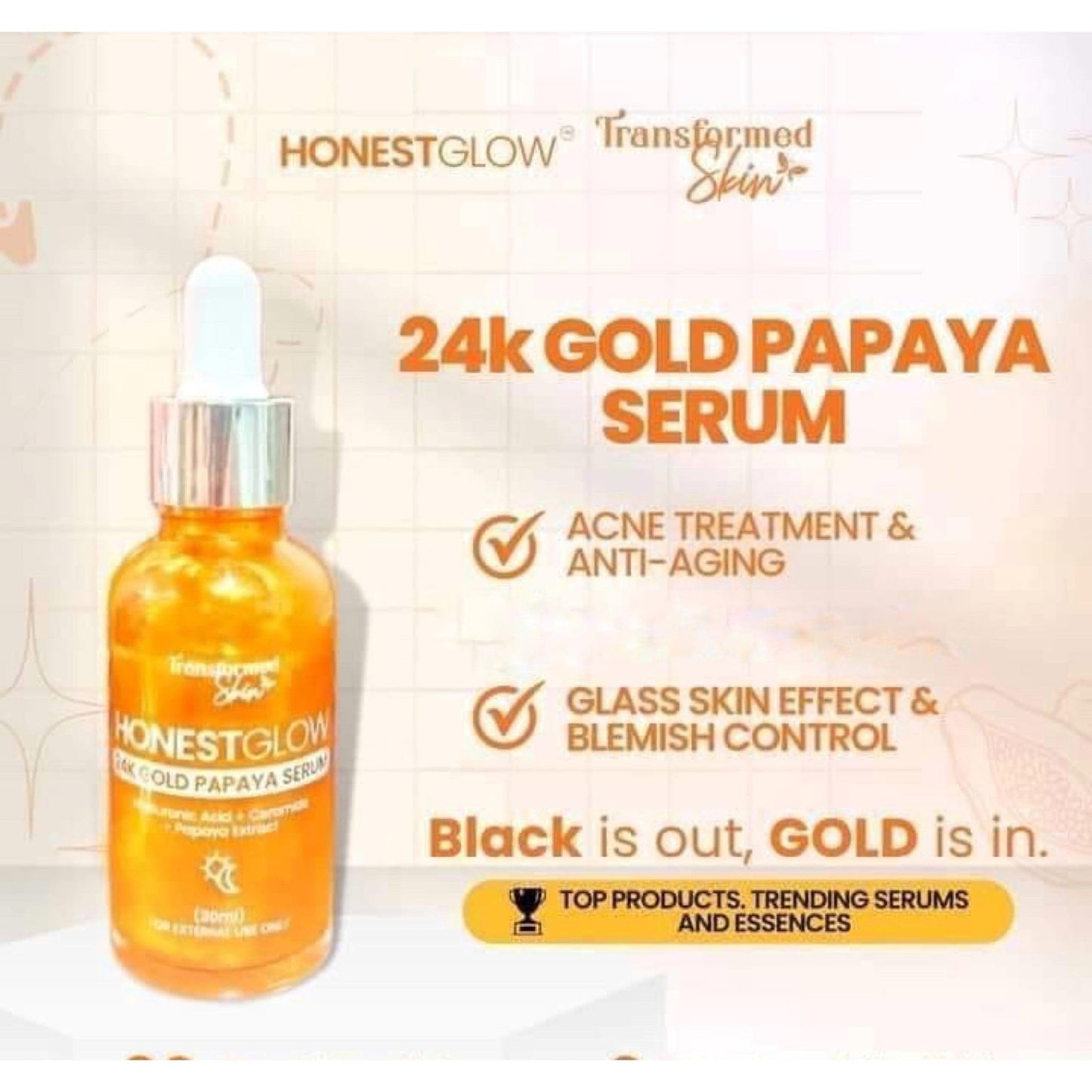 Transformed Skin HONEST GLOW 24K Gold Papaya Serum, 30ml Beauty & Personal Care HonestGlow