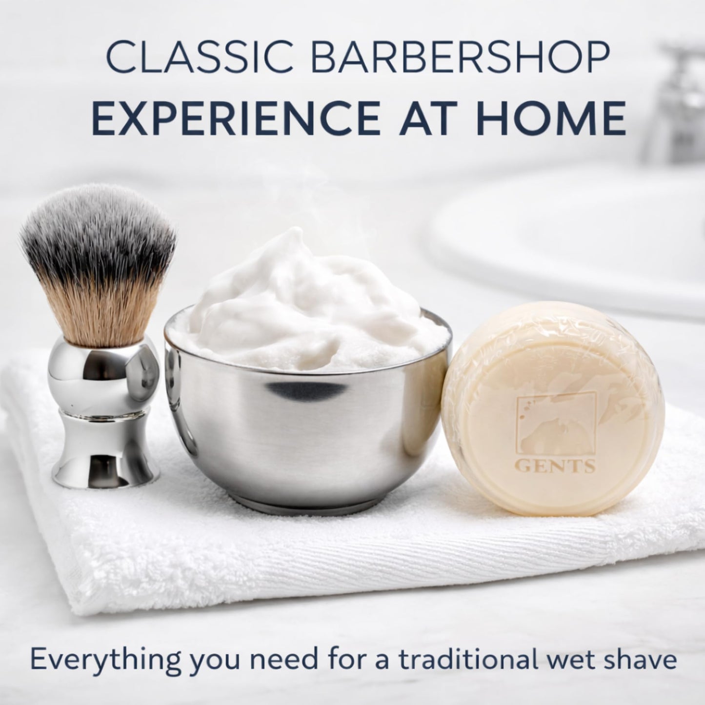 GENTS Men’s Traditional Wet Shaving Kit - 3 Piece Stainless Steel Set with Steel Bowl, Natural Shave Soap & Synthetic Brush - Perfect Grooming Gift Beauty and Personal Care G.B.S