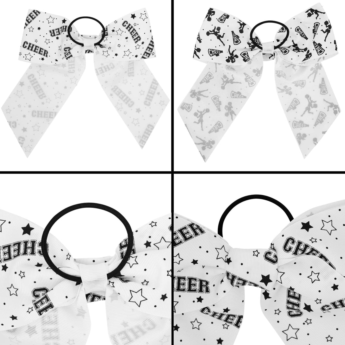 Okuna Outpost Cheer Bows for Cheerleaders & Gymnastics Ribbons for Hair - 3 x 8 in (20 Pack, White & Black) - Pre-Tied Elastic Ponytail Holders -