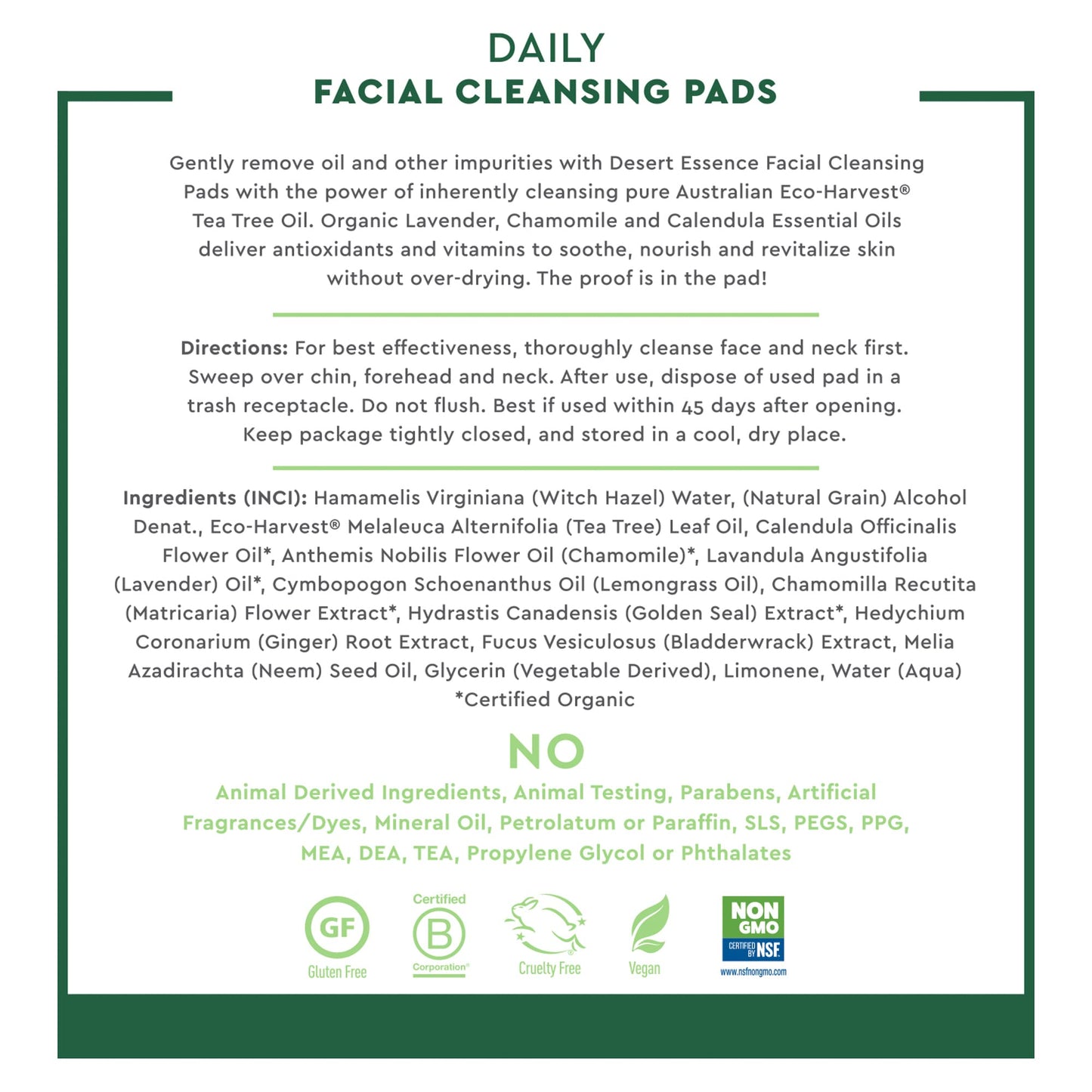 Desert Essene Daily Facial Cleansing Pads with Pure Australian Tea Tree, Witch Hazel, Calendula & Chamomile - Reduce Oil, Minimize Pores - Plant-Based Beauty & Personal Care Desert Essence