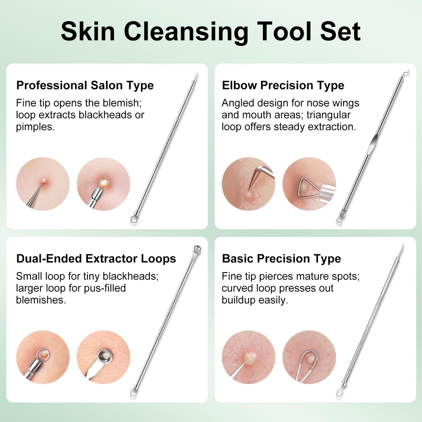 HUGJOG Blackhead Remover Tools for Face, Black Head Remover for Nose, 304 Stainless Steel Pore Extractor Spatula for Deep Pore Cleaning with Soft Beauty and Personal Care HUGJOG