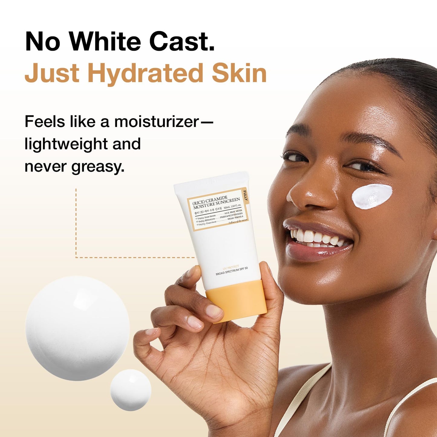 FULLY Rice Ceramide Moisture Sunscreen with Panthenol, SPF 50 Broad Spectrum, Korean Sunscreen for All Skin Types, No White Cast, Lightweight Beauty and Personal Care FULLY