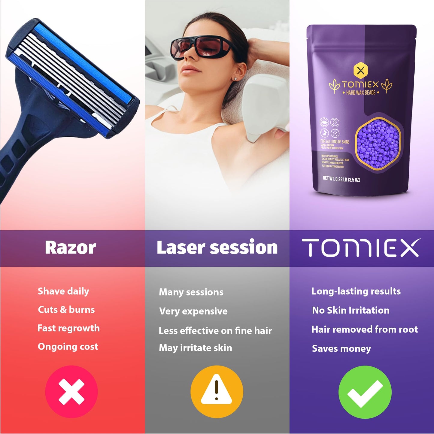 Tomiex Waxing Kit for Hair Removal - Wax Warmer with Large Silicone Pot and Hard Wax Beads for Brazilian, Full Body, Face, Eyebrows, and Bikini Waxing Beauty and Personal Care Tomiex