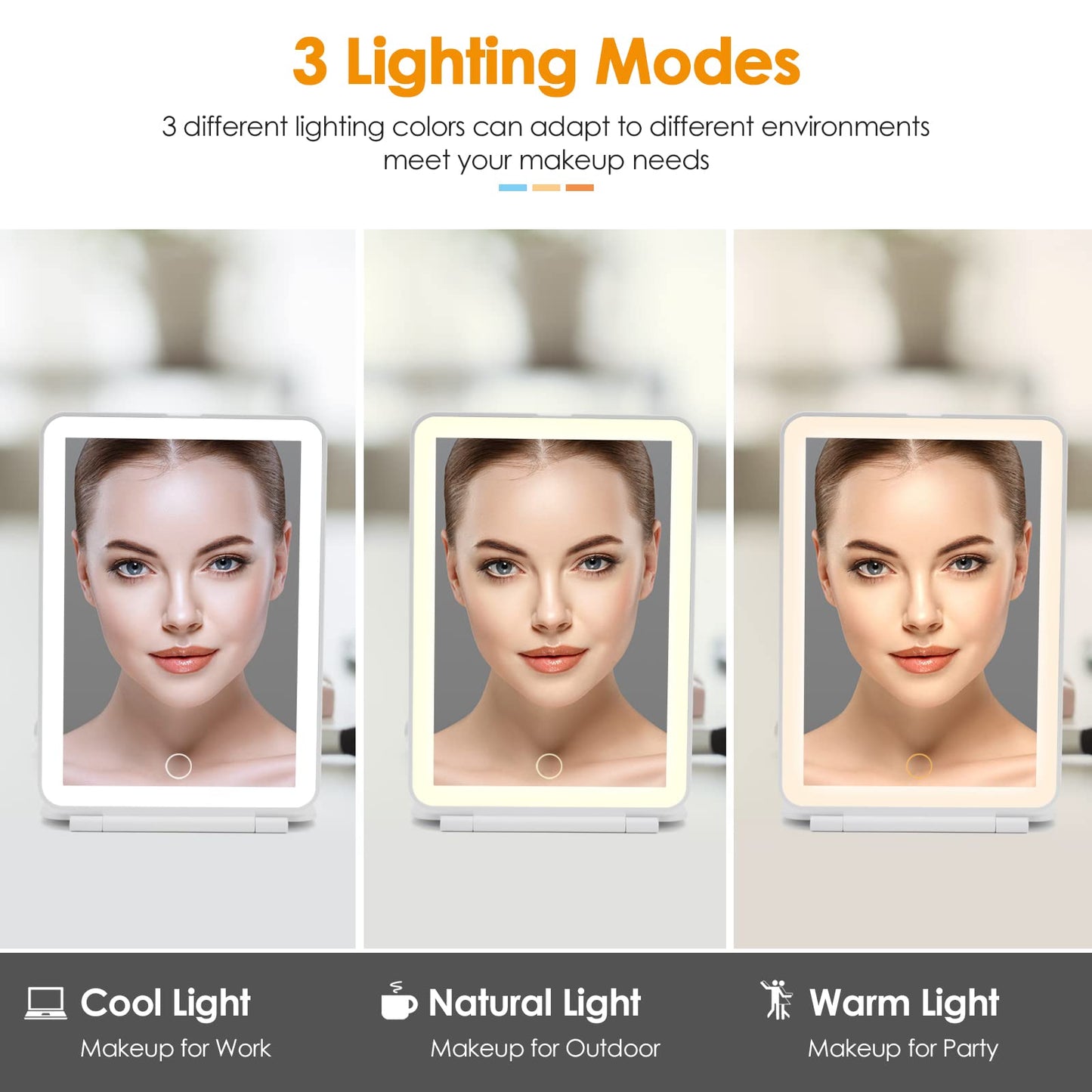 DenCert Rechargeable Travel Makeup Mirror 72 LED Lighted Compact Slim Vanity with Lights 3 Lighting Modes Dimmable Touch Screen (White),(DenCert) Beauty & Personal Care DenCert