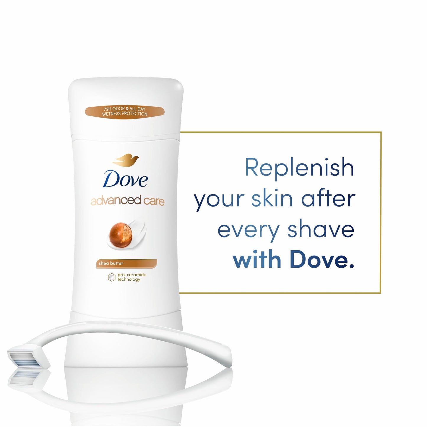 Dove Advanced Care Antiperspirant Deodorant Stick Shea Butter 4 ct with Pro ceramide technology for helping skin barrier repair after shaving 72 hour Beauty and Personal Care Dove