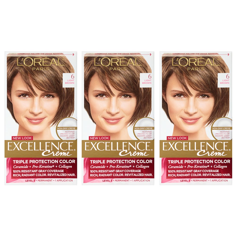 L'Oreal Paris Excellence Creme, 6 Light Brown, Pack of 3, (Packaging May Vary) Beauty & Personal Care L'Oreal Paris