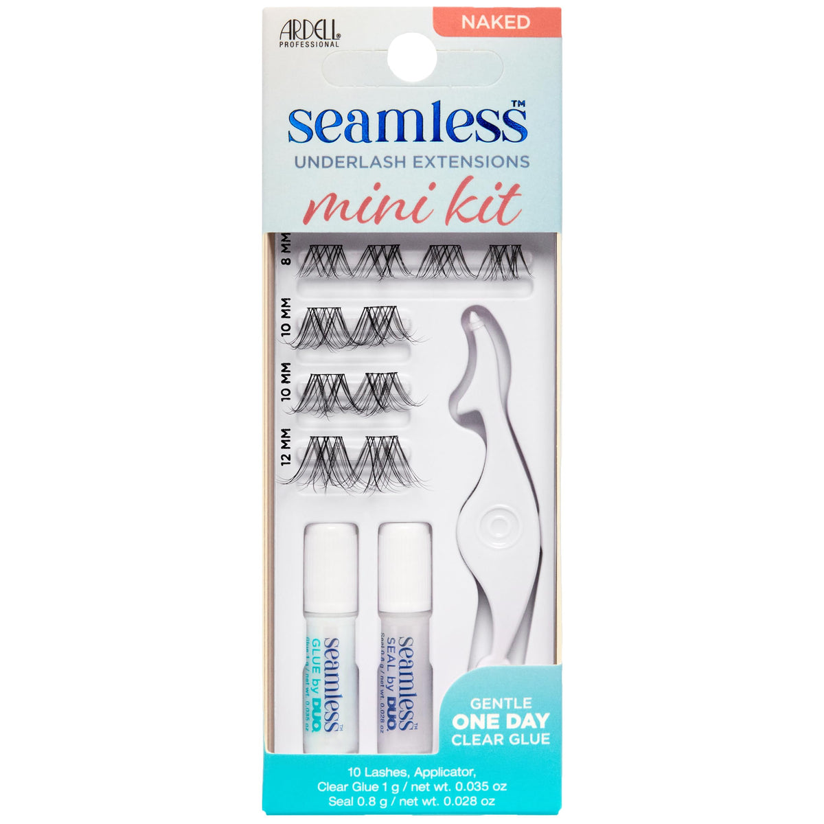 Ardell Seamless Cluster Eyelash Extensions Mini Kit Naked Lashes - DIY Lash Extension Kit with Applicator, Glue & Seal, Natural Cluster Lashes, 10