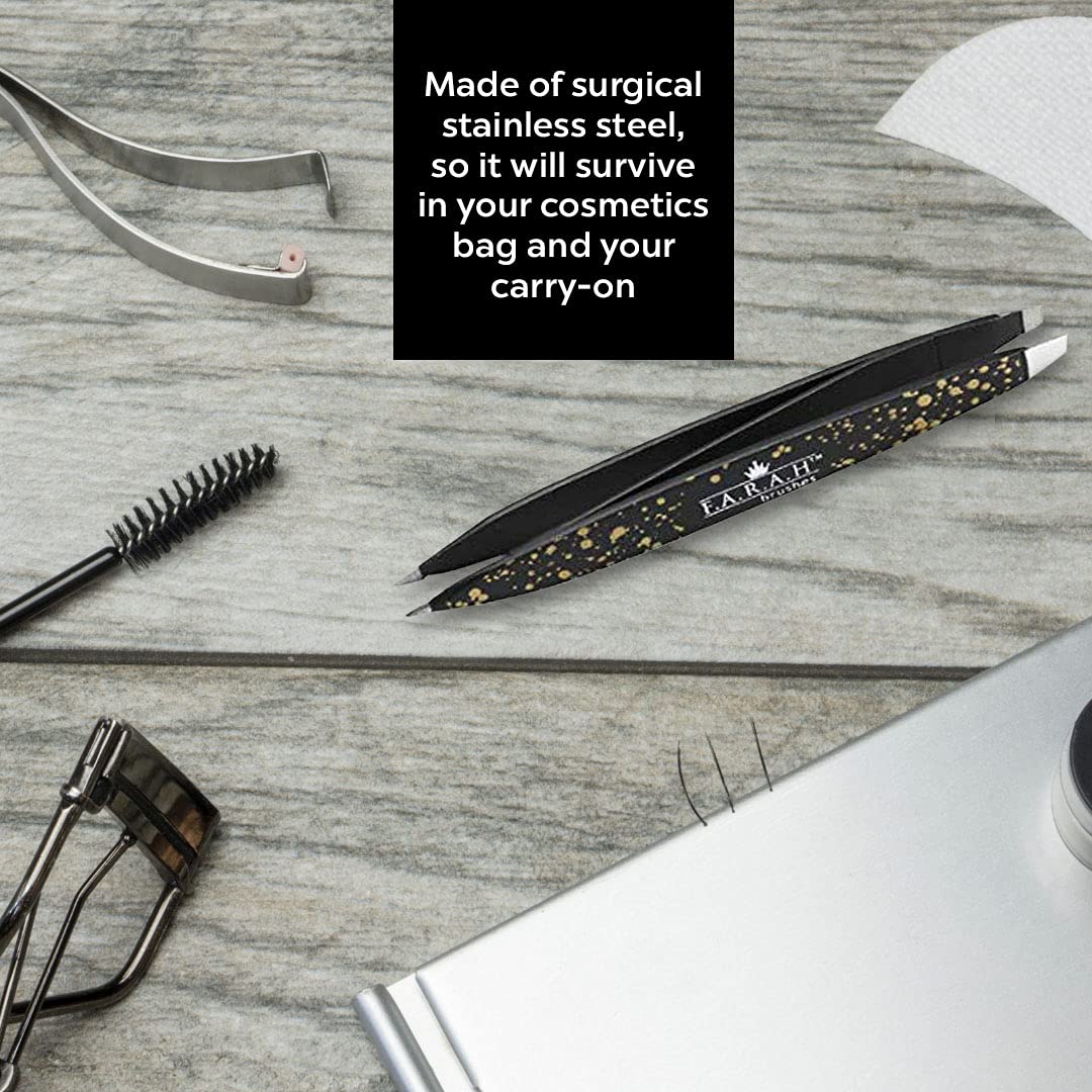 F.A.R.A.H. Z-Tweeze Professional Stainless Steel Dual Ended Precision Tweezers Galaxy Gold Style with Slanted and Pointed Tips Beauty & Personal Care F.A.R.A.H