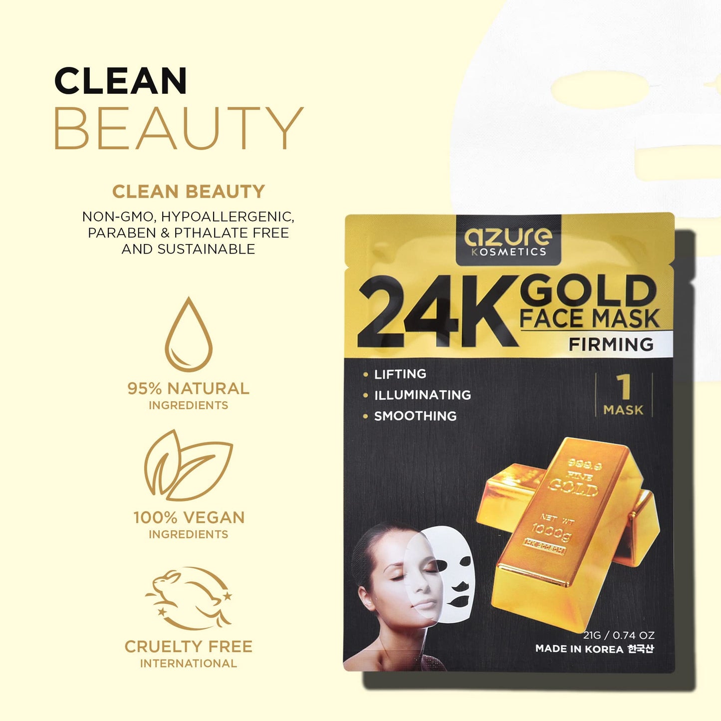 Azure Cosmetics 24K Gold Firming Face Mask- Anti Aging, Hydrating, Toning & Firming Facial Mask - Helps Reduce Wrinkles & Fine Lines with Hyaluronic Beauty & Personal Care Azure Cosmetics