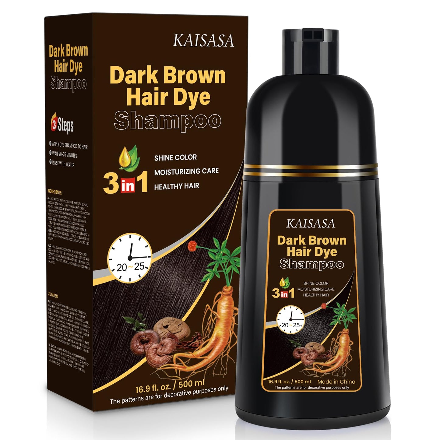 IIIMEIDU KAISASA Dark Brown Hair Dye Shampoo for Gray Hair, Semi Permanent Hair Color Shampoo for Women Men, Grey Coverage 500ml Beauty and Personal Care IIIMEIDU Default Title