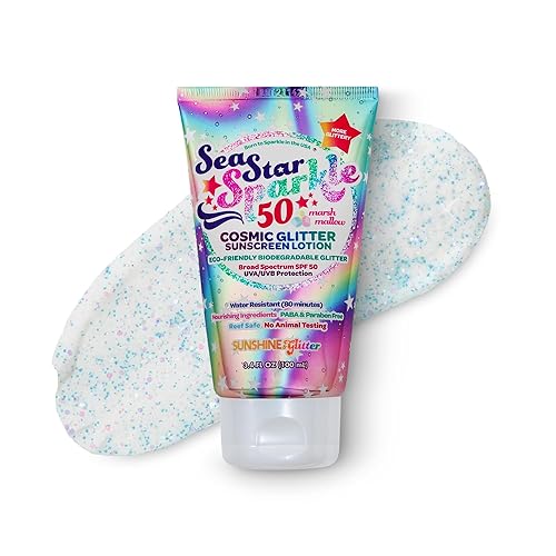 Seastar Sparkle - Cosmic Marshmallow Scented Glitter Sunscreen Lotion - SPF 50 - Biodegradable Sunscreen, Kids, Water Resistant, Glitter lotion Beauty & Personal Care Sunshine & Glitter